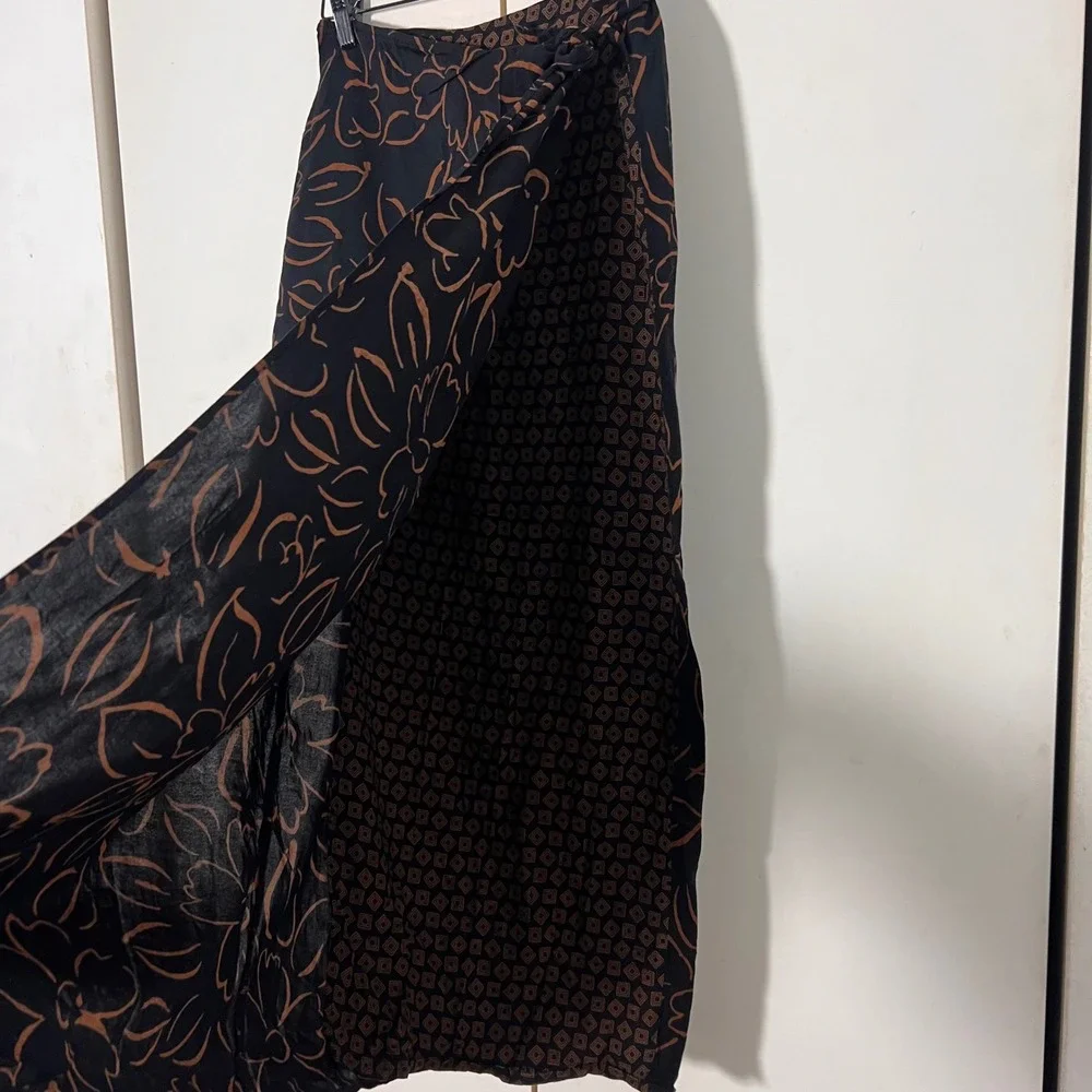 VTG Express Wrap‎ Midi Skirt Size L Floral Geometric Dark Fairy Whimsigoth USA